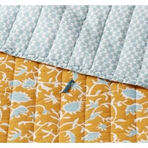NEW Threshold Full/Queen Earthy Vines Quilt 100% Cotton Mustard Yellow Teal NWT